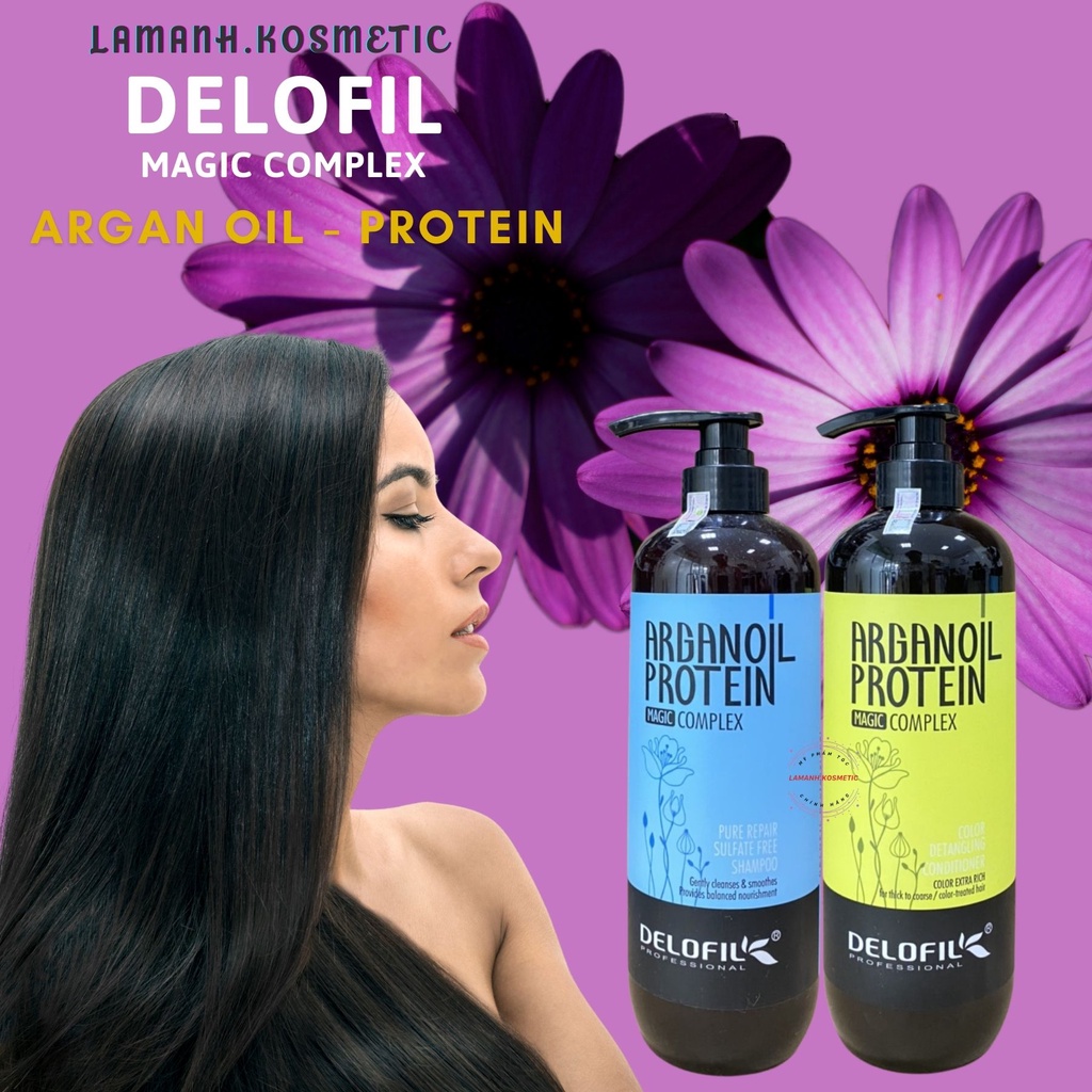 Cặp Dầu Gội Xả Delofil Argan Oil 500ml/800ml | Dưỡng Tóc Mềm Mượt, Hỗ Trợ Phục Hồi Tóc Khô Xơ.