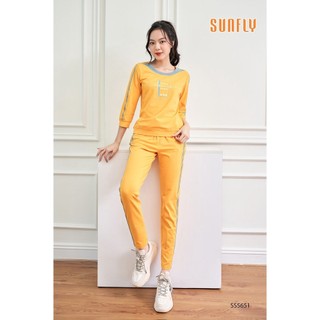 Bộ mặc nhà nữ SUNFLY dáng thể thao cotton  áo tay lỡ, quần dài SS5651