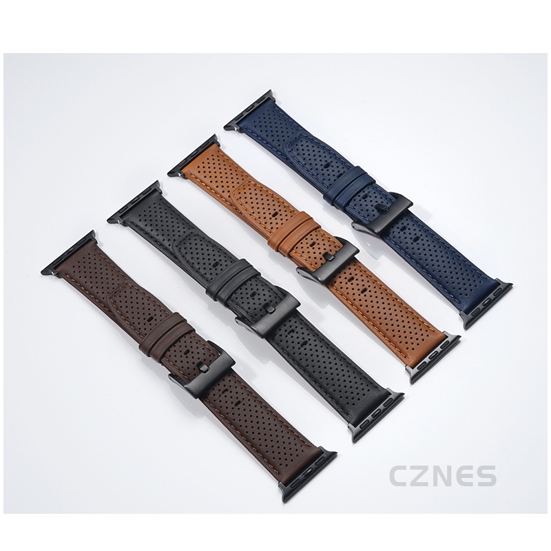 Nam Nữ Lỗ Thông Gió Da Thật Dây Đeo Thông Thường Thích Hợp Cho Apple Watch S11 SE3 Ultra3 S10 S9 S8 SE S7 S6 Ultra 49mm 46mm 40mm 44mm 41mm 45mm Dây Đeo Tay