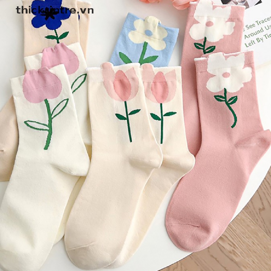 1 Đôi Vớ Cổ Vừa Thoáng Khí In Họa Tiết Hoạt Hình Dễ Thương Cho Nữ