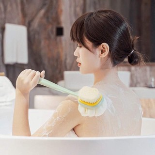 Bông tắm cọ lưng 2 mặt tay cầm dài,Cây chà lưng tắm tạo bọt 2 chi tiết