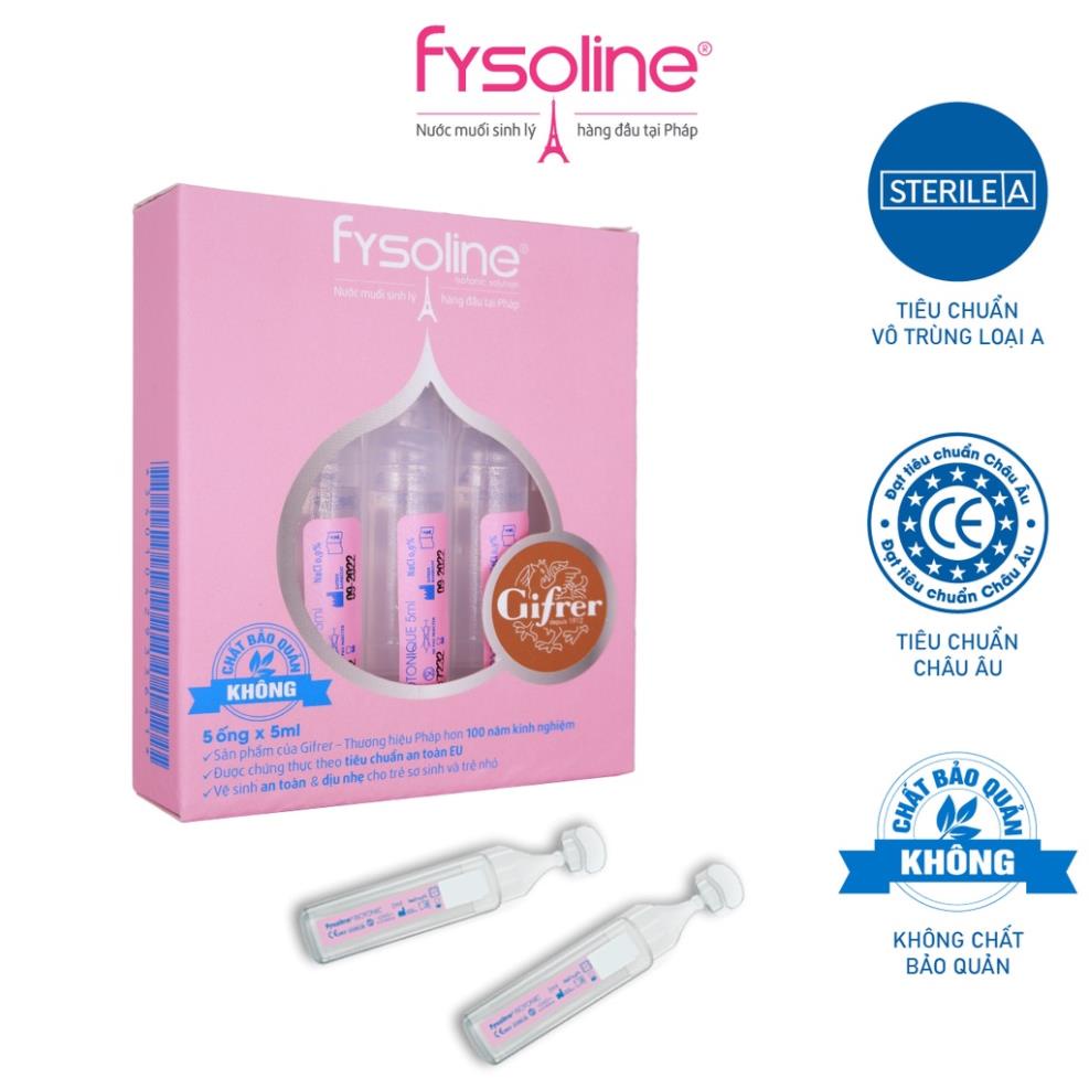 Fysoline hồng - Nước muối sinh lý Pháp - Vệ sinh mắt, mũi, miệng cho bé - Hộp 5 ống