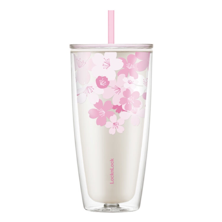 Ly nhựa 2 lớp Lock&Lock có ống hút 750ml Doublewall Coldcup cách nhiệt tốt HAP509 - màu trắng -  K-MALL