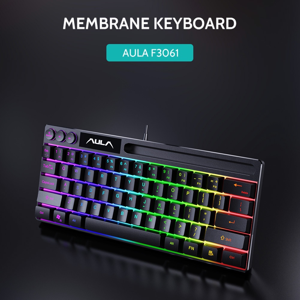 Bàn phím chơi game AULA F3061 có dây 61 phím RGB giao diện USB kết nối máy tính/notebook/điện thoại tiết kiệm không gian | BigBuy360 - bigbuy360.vn