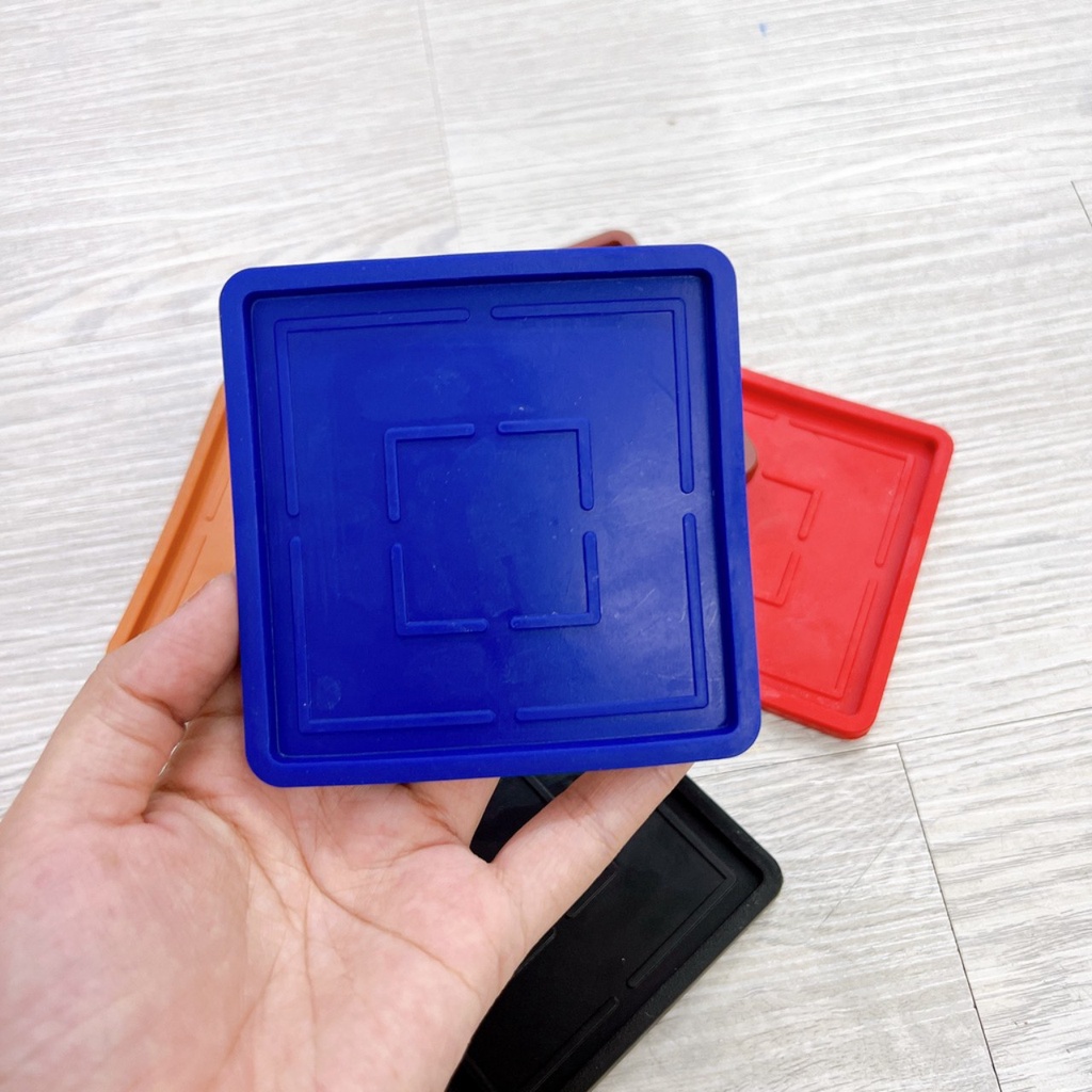 combo 10 Đế Lót Ly vuông RICO Nhựa Dẻo đủ màu - Nhựa vuông dẻo Cao Cấp 9cm