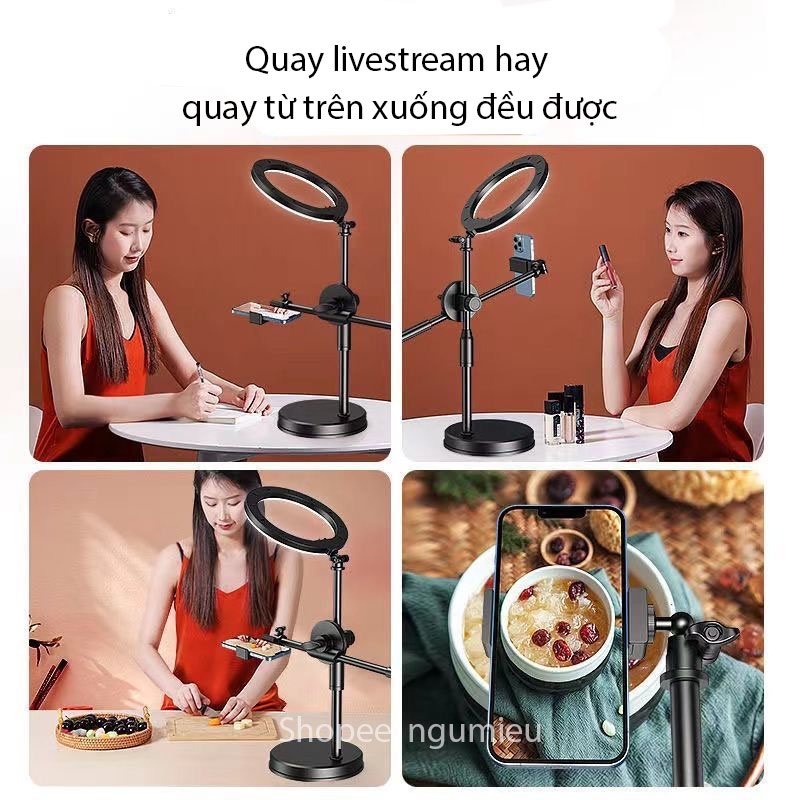 Bộ Quay Video Để Bàn Topshop D36 - 2 Kẹp Điện Thoại - Nhỏ Gọn - Chắc Chắn - Kèm Đèn Livetream - Chính Hãng HD DESIGN