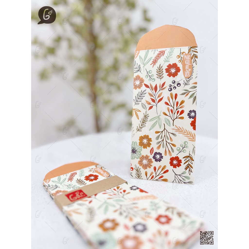 GX004 Bao lì xì cao cấp Gác xép họa tiết hoa văn vintage chất liệu Kraft nhật nhập khẩu Tết 2025 (Jasmine set)