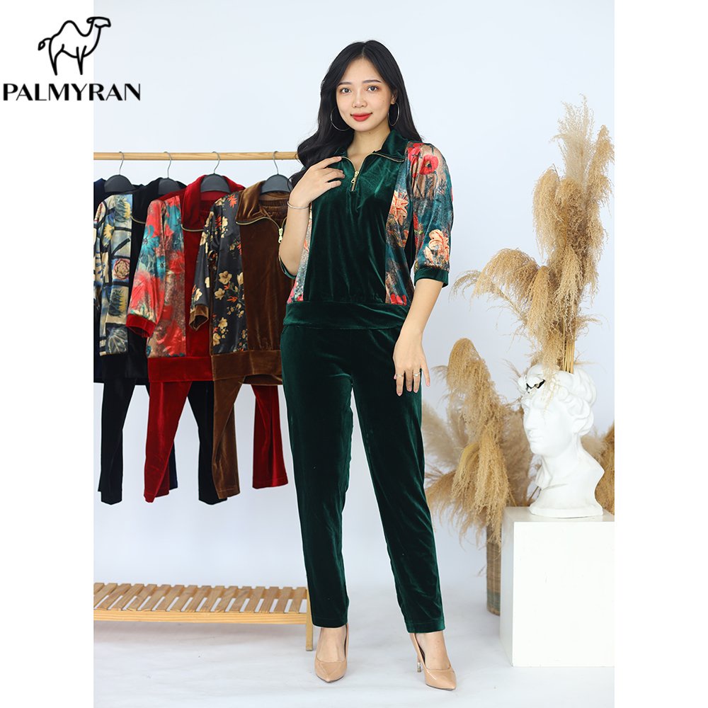 Bộ quần áo nhung tuyết cao cấp phối hoa 3D cao cấp NT04
