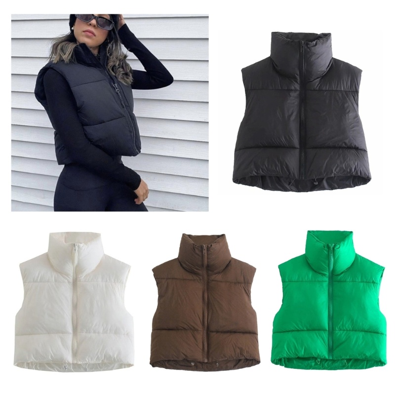 Yoioi Áo Croptop Sát Nách Cổ Đứng Có Khóa Kéo Và Đệm Ngực Cho Nữ