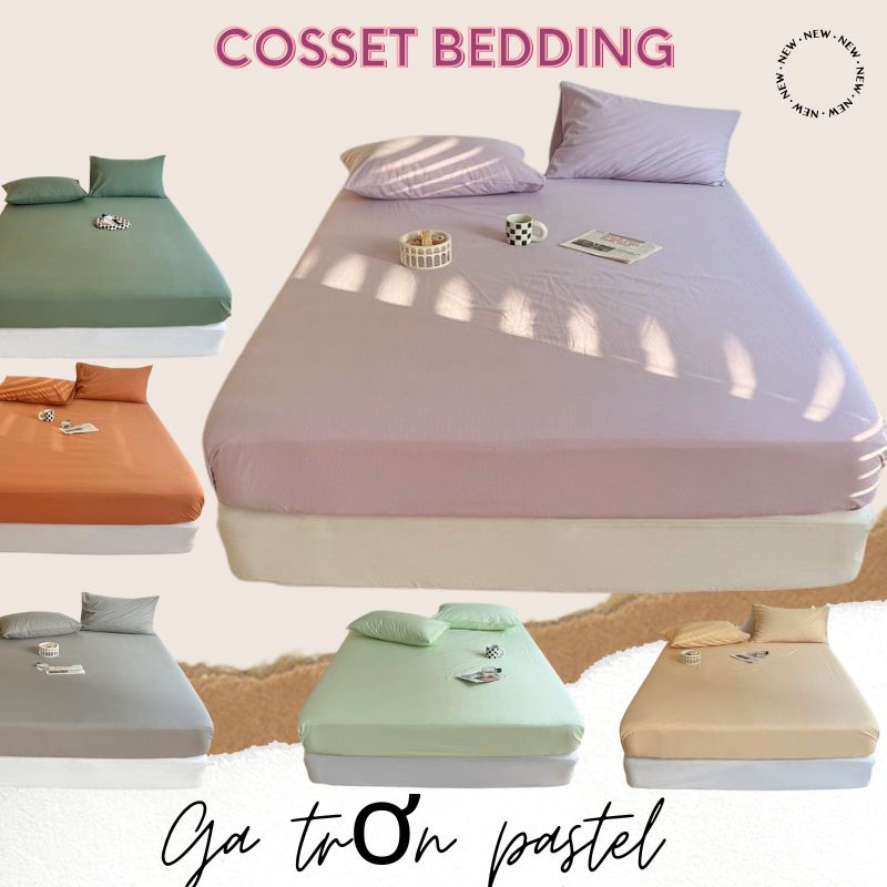 Ga giường cotton Cosset bedding màu trơn pastel đủ mọi size nệm
