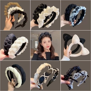 【Bờm Tóc】Băng đô Cài Tóc Rửa Mặt Tai Mèo Bằng Satin / Xốp / Trắng / Đen Đa Năng Thời Trang Hàn Quốc Cho Nữ