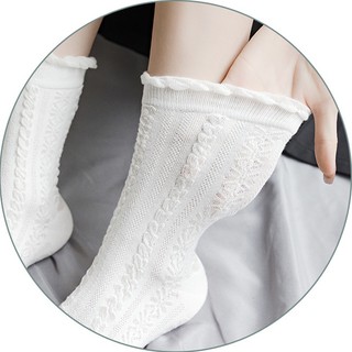 Tất trắng cổ cao nữ phong cách Vintage Hàn Quốc vớ ren vân thời trang lolita siêu xinh chất cotton co giãn HANASO T101