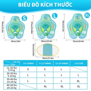 Phao Bơi Cho Bé Có Mái Che UPF 50+, Vòng Bơi Dưới Nách Chống Lật, Có Thể Tháo Rời Tiện Lợi