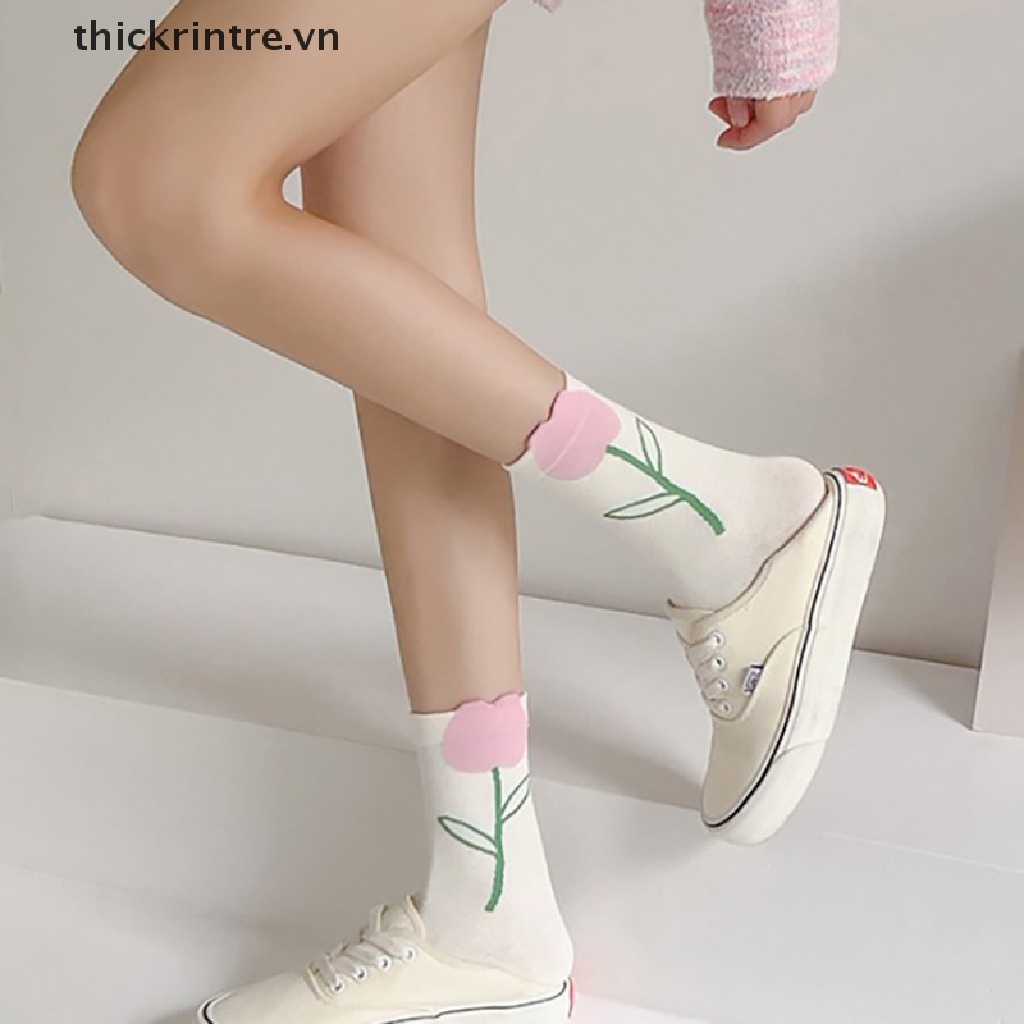 1 Đôi Vớ Cổ Vừa Thoáng Khí In Họa Tiết Hoạt Hình Dễ Thương Cho Nữ