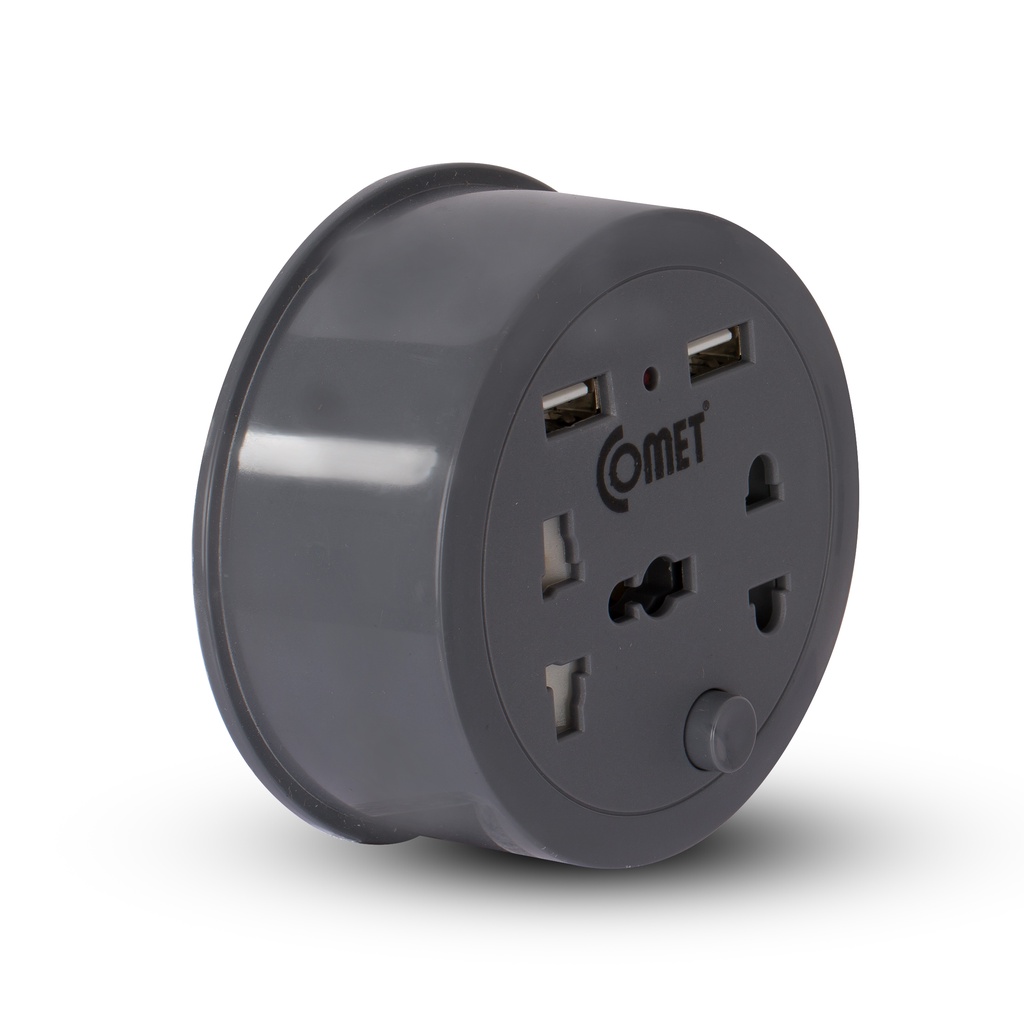 Ảnh Ổ Cắm Điện Du Lịch COMET CES9111 Dây Quay Tròn Dài 1M, 2 Ổ USB, 1 Ổ 3 Chấu, 1 Ổ 2 Chấu 3