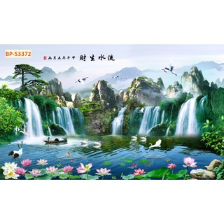 Tranh SƠN THUỶ 3D phong cảnh thác nước chảy, sông suối nên thơ