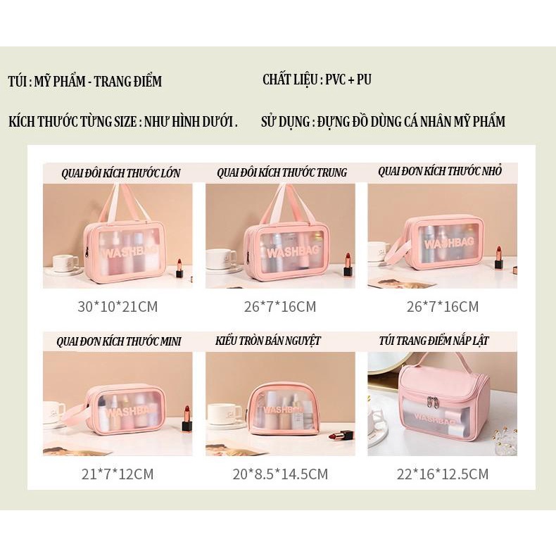 Combo Túi đồ cá nhân trong suốt washbag GINCEVHY nhựa PVC da Pu 3 màu đi bơi đi biển du lịch CD32 (HÌNH THẬT)