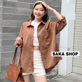 Áo sơ mi nhung tăm nữ nam unisex dáng rộng tay dài phồng , áo khoác nhung tăm nam nữ unisex