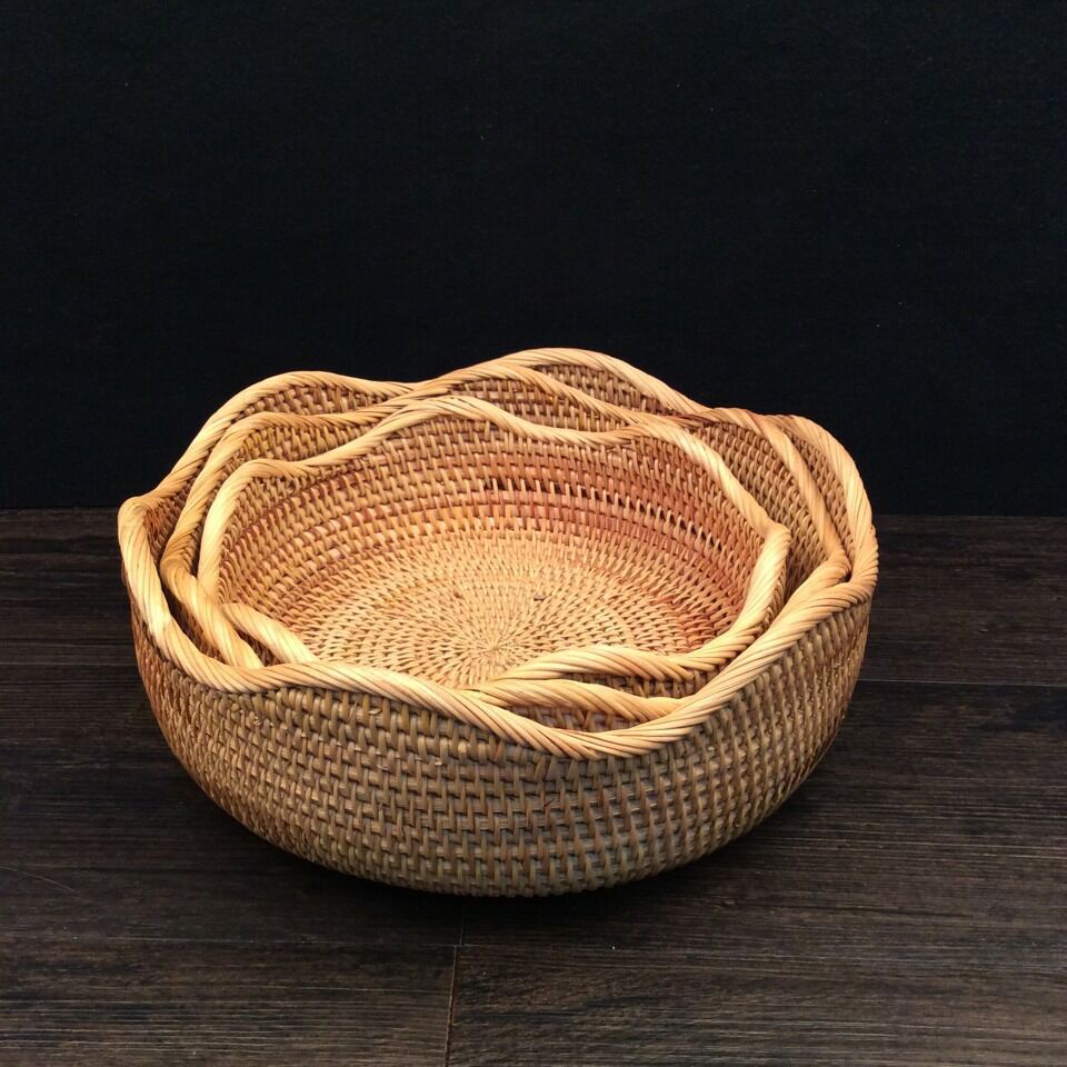Khay Mây Đựng Hoa Quả Bánh Kẹo ONGTRE Khay Mây Lượn Sóng Decor Phòng Khách Nhà Bếp Đựng Đồ Khô Handmade