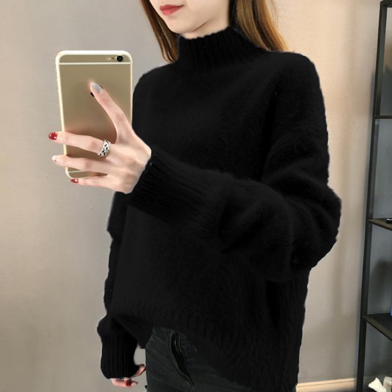 Kích Thước Lớn Chống Thấm Nước Chồn Lông Cừu Áo Len Nữ Đáy Áo Sơ Mi Mùa Đông Dày Rời Nửa Cổ Cao Chui Đầu