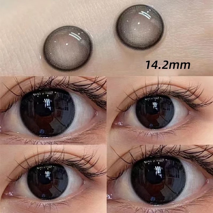 Set 2 Kính Áp Tròng Màu Đen contact lenses 0 ~ - 8.00 black len 14.2mm lens cận lens nâu bean black