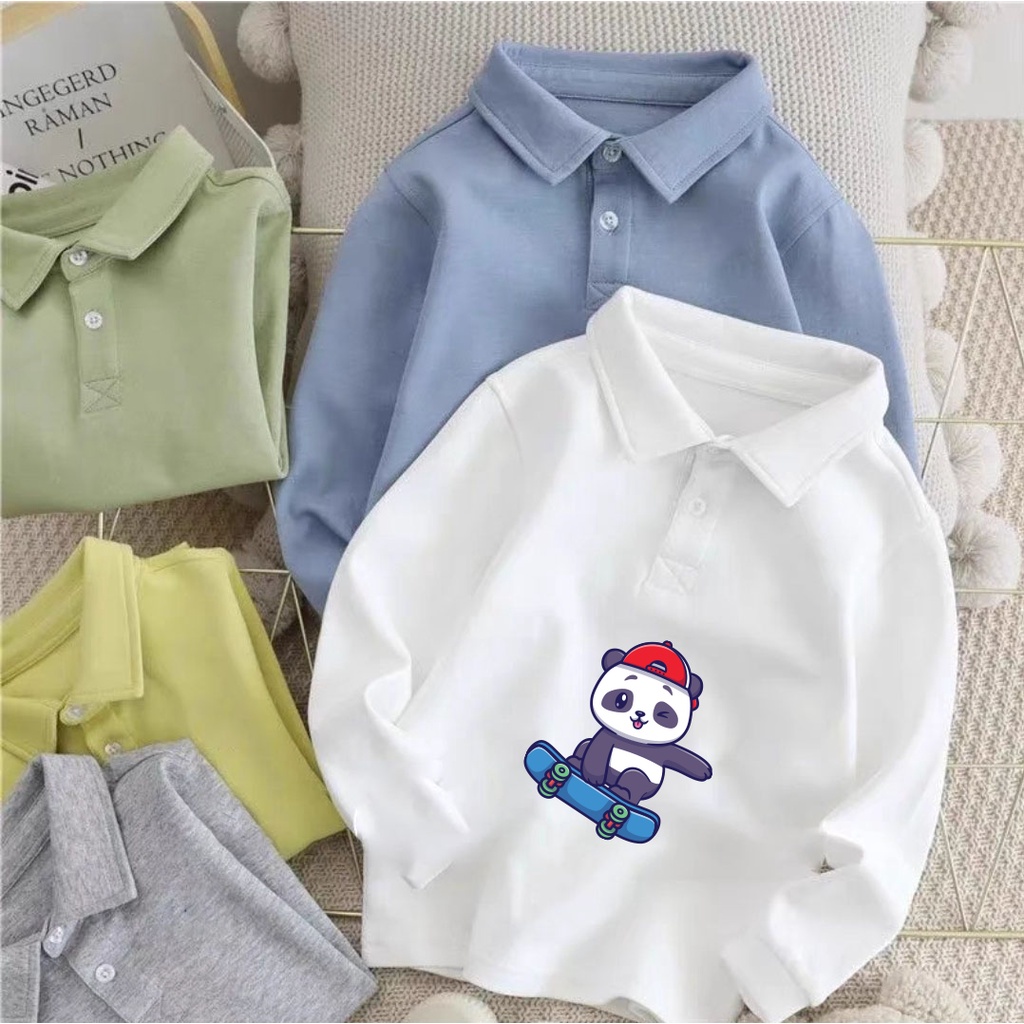Áo polo trắng dài tay bé trai in hình cute phong cách hàn quốc cho bé 1 2 3 4 5 6 tuổi 9-27kg