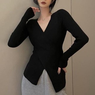 Áo Len Đan Chéo Cổ Chữ v Màu Trơn Phong Cách Mới