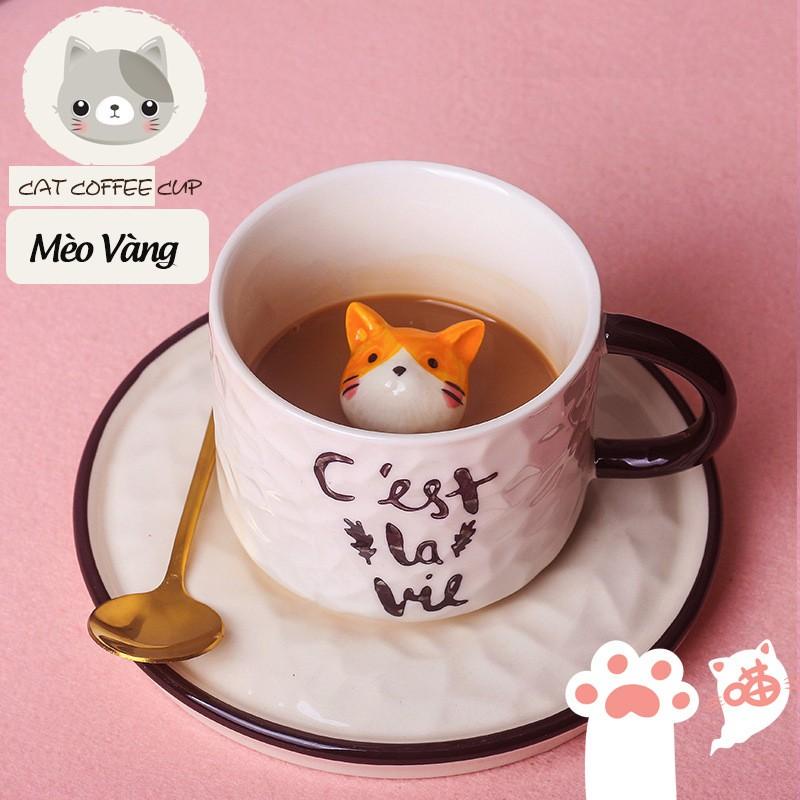 Cốc Sứ Có Mèo Nằm Trong Cốc Dễ Thương Kèm Đĩa Và Thìa – Ly Cafe Sáng Tạo Làm Quà Tặng Người Yêu Mèo