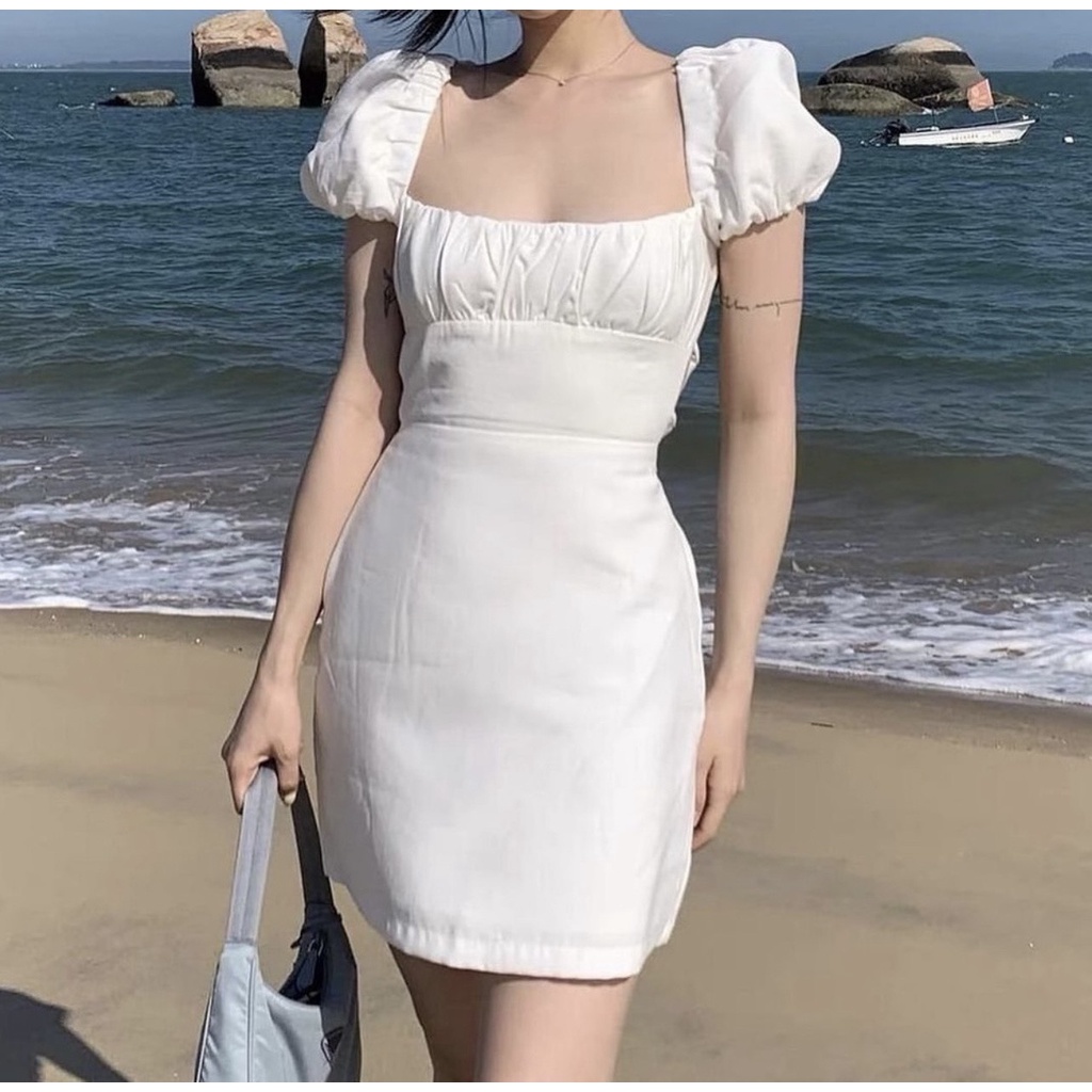 Đầm cổ vuông Gem Boutique tay bồng cột dây đan chéo sau lưng có mút sẵn - Taylor dress