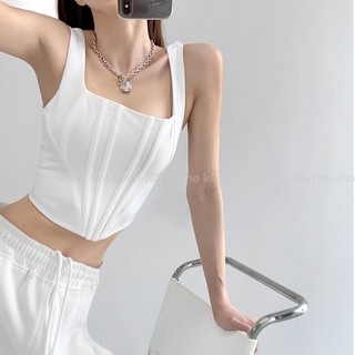 THEKIM Áo croptop 2 dây áo kiểu corset khóa lưng , áo 2 dây bản to cổ vuông A157