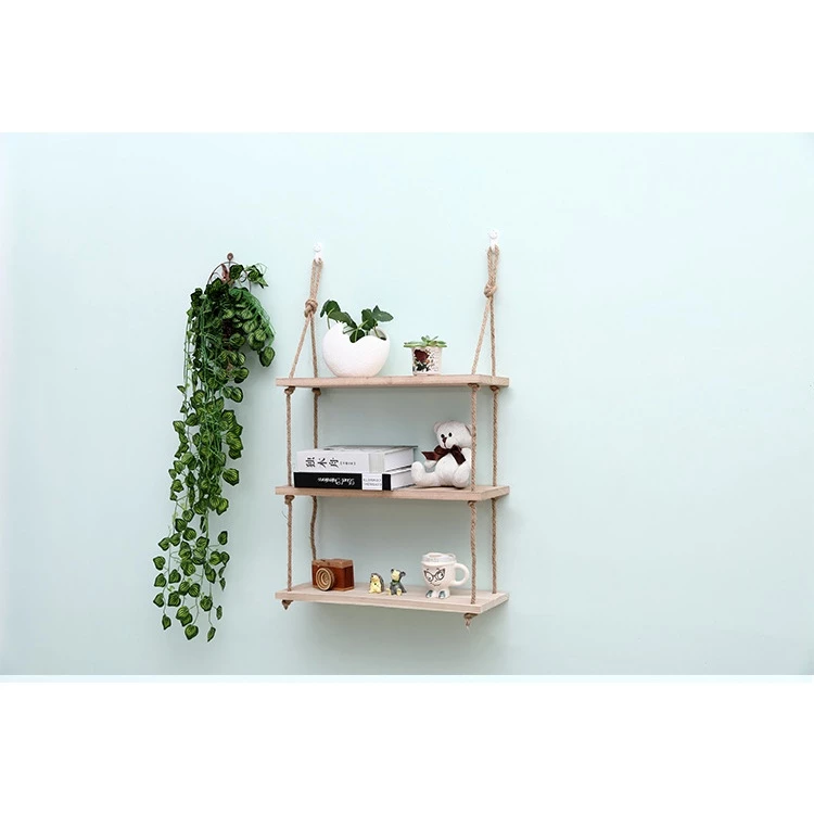 Kệ Gỗ Decor Treo Tường Dây Thừng Loại 2 Tầng
