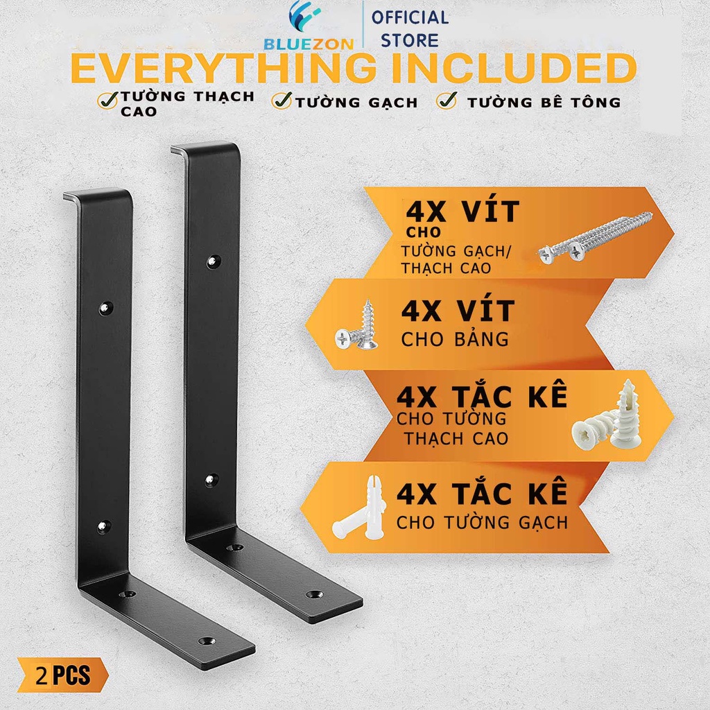 Bộ 2 ke sắt chữ L pát mặt trên BLUEZON 20-25-30cm (Không bao gồm tấm gỗ ...
