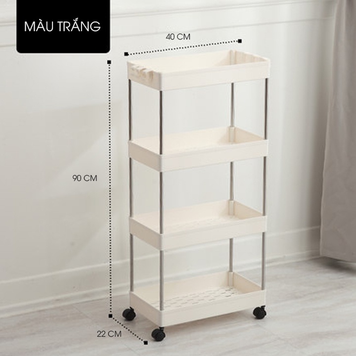 Kệ đa năng 4 tầng có bánh xe Kệ nhựa 3 tầng, 4 tầng để đồ phòng tắm nhà bếp Kệ lắp ghép dựng mỹ phẩm, spa