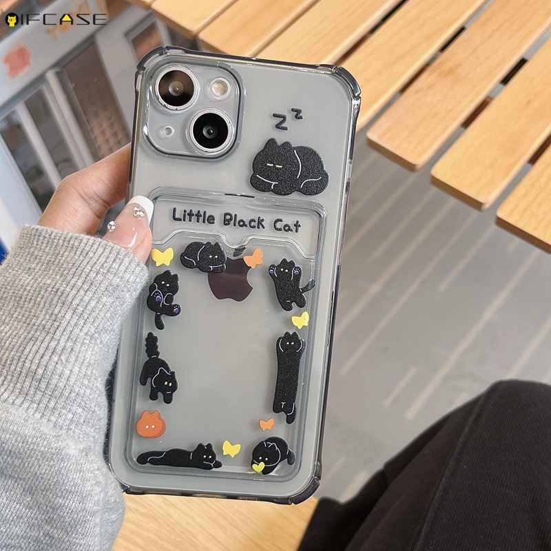 Ốp Điện Thoại Trong Suốt Họa Tiết Hoạt Hình Đơn Giản Kèm Ngăn Đựng Thẻ Cho iPhone 14 Plus 14 13 12 11 Pro Max XS Max XR X 7 8 Plus
