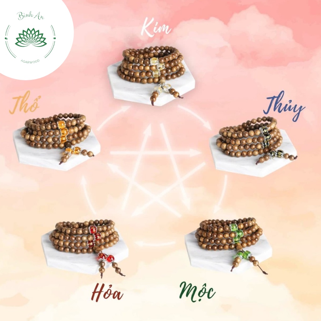 Vòng Tay Trầm Hương 108 Hạt - Ngũ Bảo Trợ Mệnh - Chuỗi Tràng Hạt 108 Mix Đá Theo Mệnh - Trầm Hương Bình An - FreeShip