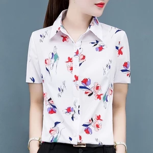 Của TÔI In Hoa Hồng Bud In Ve Áo Thường Ngày Hoa Mai Tay Ngắn Màu Vàng Hoa Mai Thời Trang Voan Thoáng Khí Áo Sơ Mi