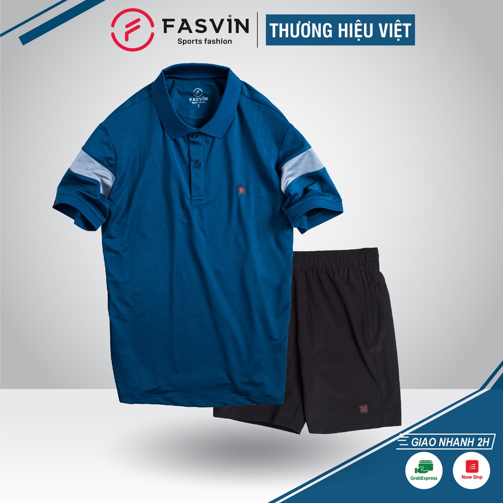 Bộ quần áo thun thể thao nam Fasvin AB22506.HN cộc tay cổ bẻ vải thể thao mềm nhẹ co giãn tốt