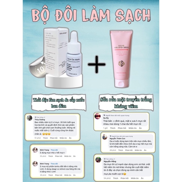 Combo Sữa rửa mặt Rose de Seoul 150g và Thải độc da seoul de matte 10ml IS415