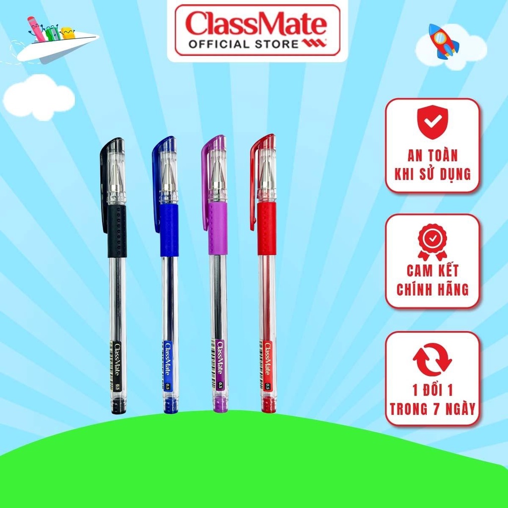 Bút Gel CLASSMATE Ngòi 0.5mm, Có 4 Màu Lựa Chọn Xanh Đen Tím Đỏ, Mực ...
