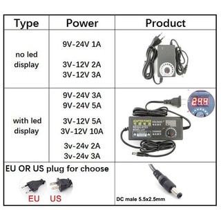 Bộ chuyển đổi nguồn điện có thể điều chỉnh đa năng bộ sạc 9v 24v 3v-12v 1a 2a 3a 5a ac 110v 220v sang dc 12v 9v 24v 8 / 10pin đầu nối dc fvn