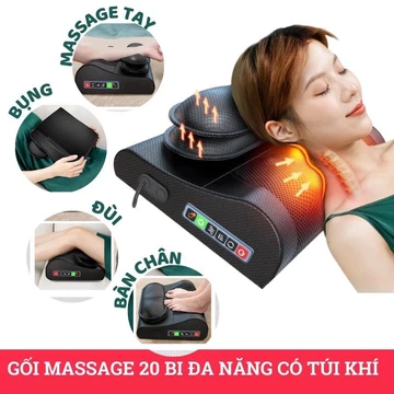 Gối massage cổ vai gáy, máy massage lưng hồng ngoại 20 bi, có gồm túi khí và túi thảo dược hỗ trợ mát xa vùng cổ,vai gáy