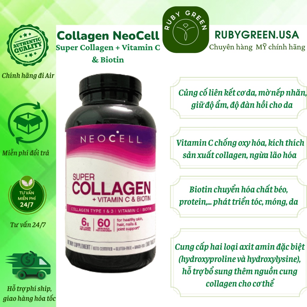 [Date tháng 4/2024] Viên uống Collagen Neocell Super Collagen + Vitamin ...