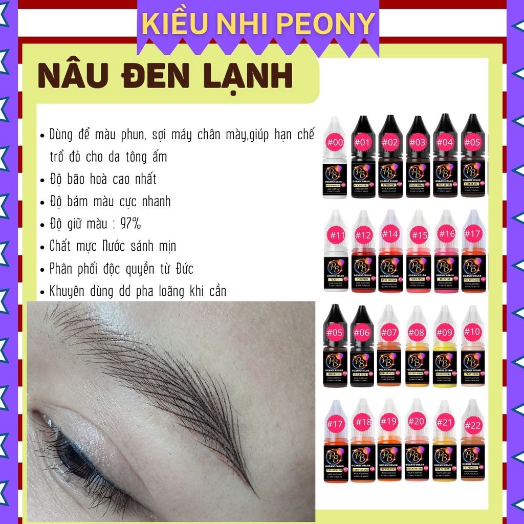 Mực phun xăm Hữu Cơ, NÂU ĐEN LẠNH và 20 màu Mực Nước phun xăm Thẩm Mỹ
