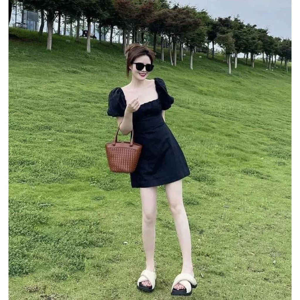 Đầm cổ vuông Gem Boutique tay bồng cột dây đan chéo sau lưng có mút sẵn - Taylor dress