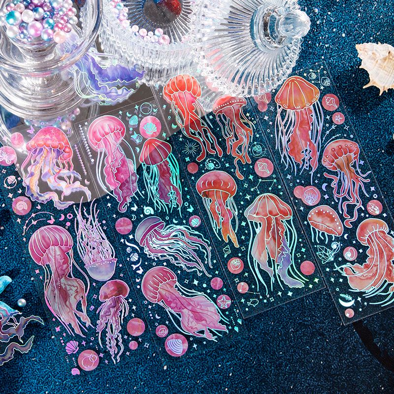 Bộ 2 Tấm Sticker PET Trong Suốt Hình Sứa Biển Dễ Thương Trang Trí Sổ ...