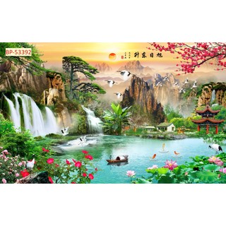 Tranh SƠN THUỶ 3D phong cảnh thác nước chảy, sông suối nên thơ