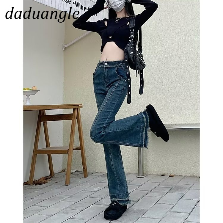 Ảnh Quần jean dài DADUHEY ống loe dáng suông rộng kích thước lớn lưng cao thời trang Hàn Quốc mới dành cho nữ 2