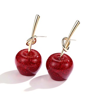 Khuyên Tai Thắt Nút Họa Tiết Quả Cherry Đỏ Phong Cách Trung Hoa Cổ Điển Thời Trang
