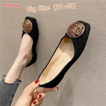 Giày Nữ Size Lớn (31-46)✨Đen Vuông Ngón Chân Giày Nữ Mùa Xuân Túi Giày Dạ Hội Giày Nông Miệng Đậu Hà Lan Giày Nữ Đế Mềm Giày Đế Bằng