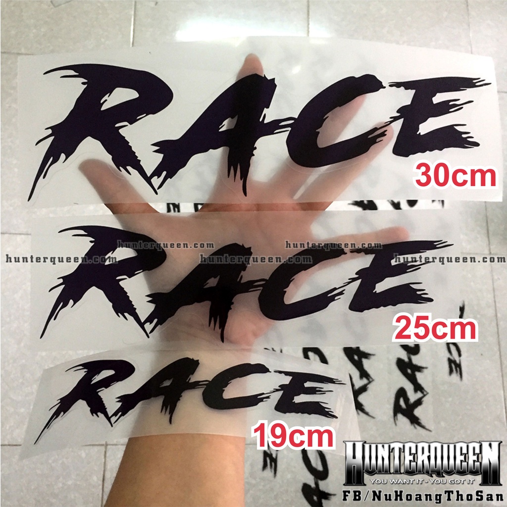 Chữ RACE đen nền trong suốt. Dán xe tay ga cực đẹp, ốp sườn, ốp hông. Decal sticker hình dán chống nước